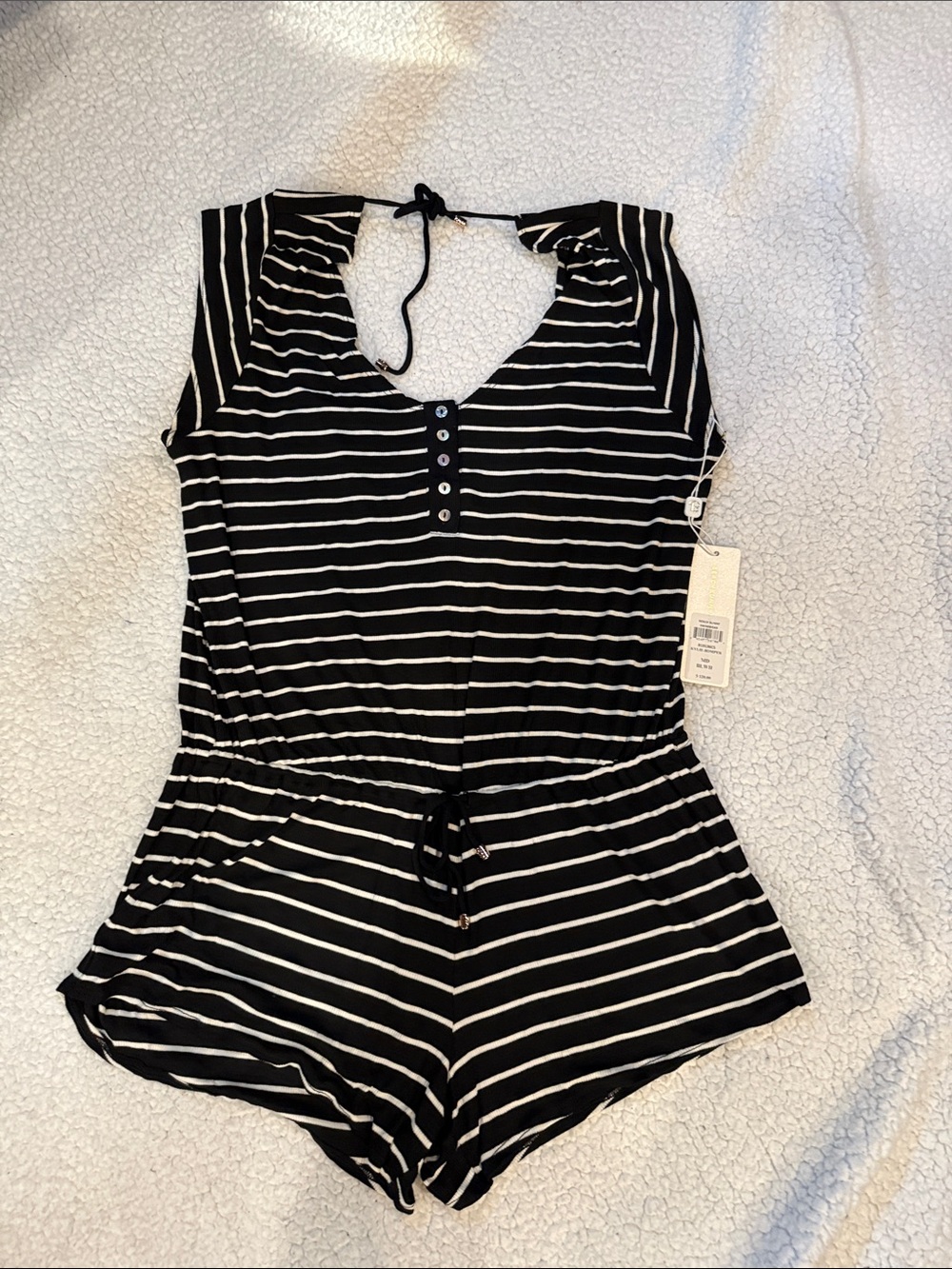 Women’s Black & White Stripe One-Piece Romper